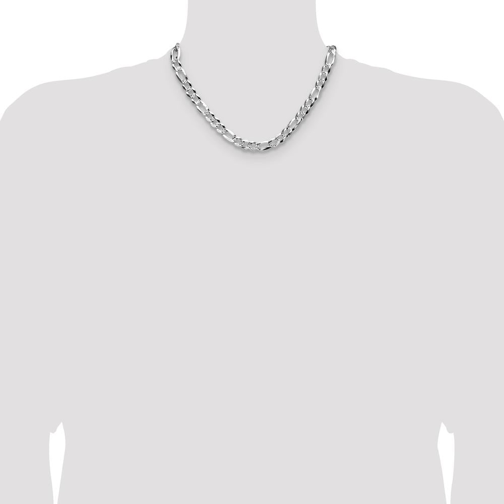Sterling Silver 8.5mm Flat Diamond-Cut Pave Figaro Chain Necklace - 18 Inches by Lumare Gioia