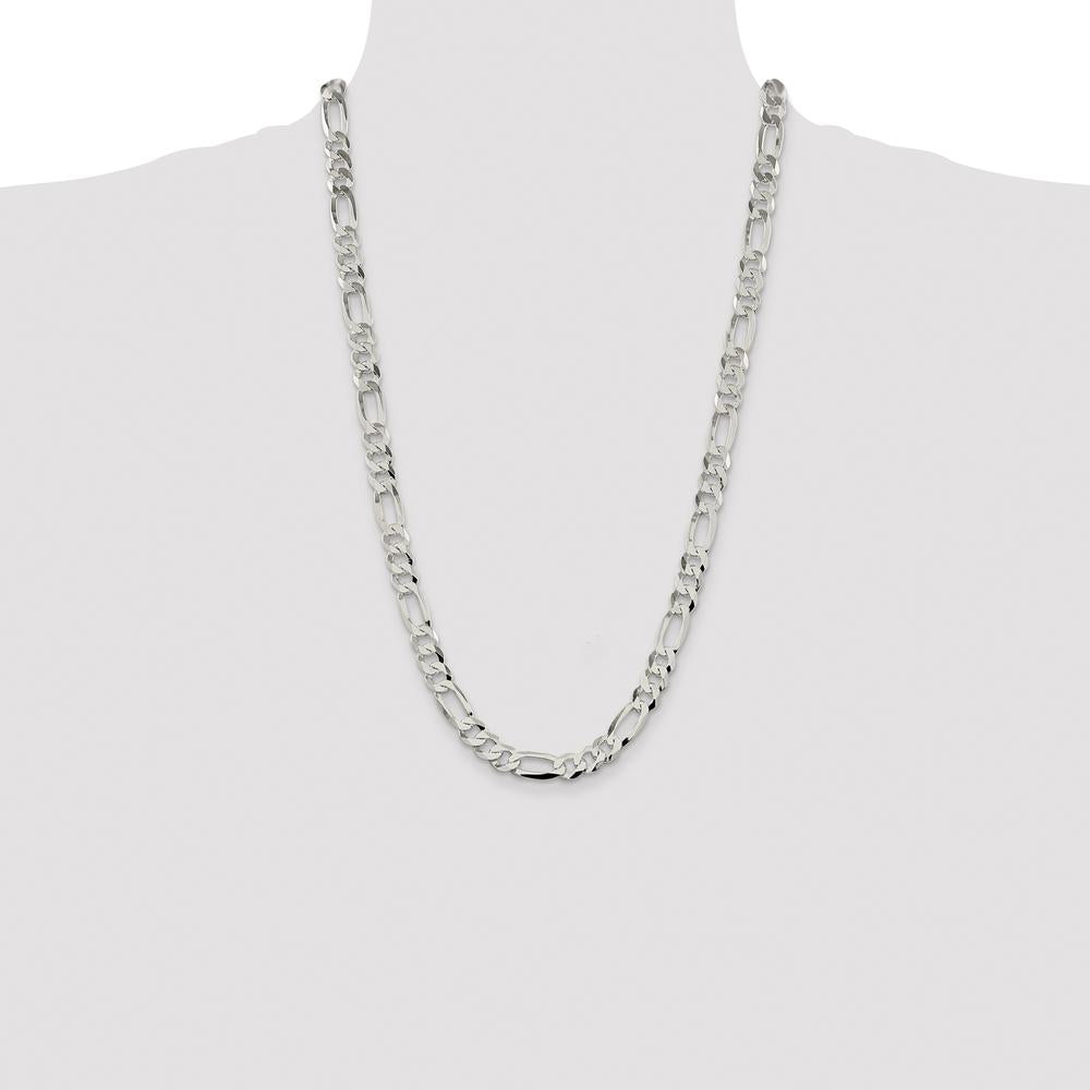 Sterling Silver 8.5mm Lightweight Flat Figaro Chain - 26" Polished Necklace by Lumare Gioia
