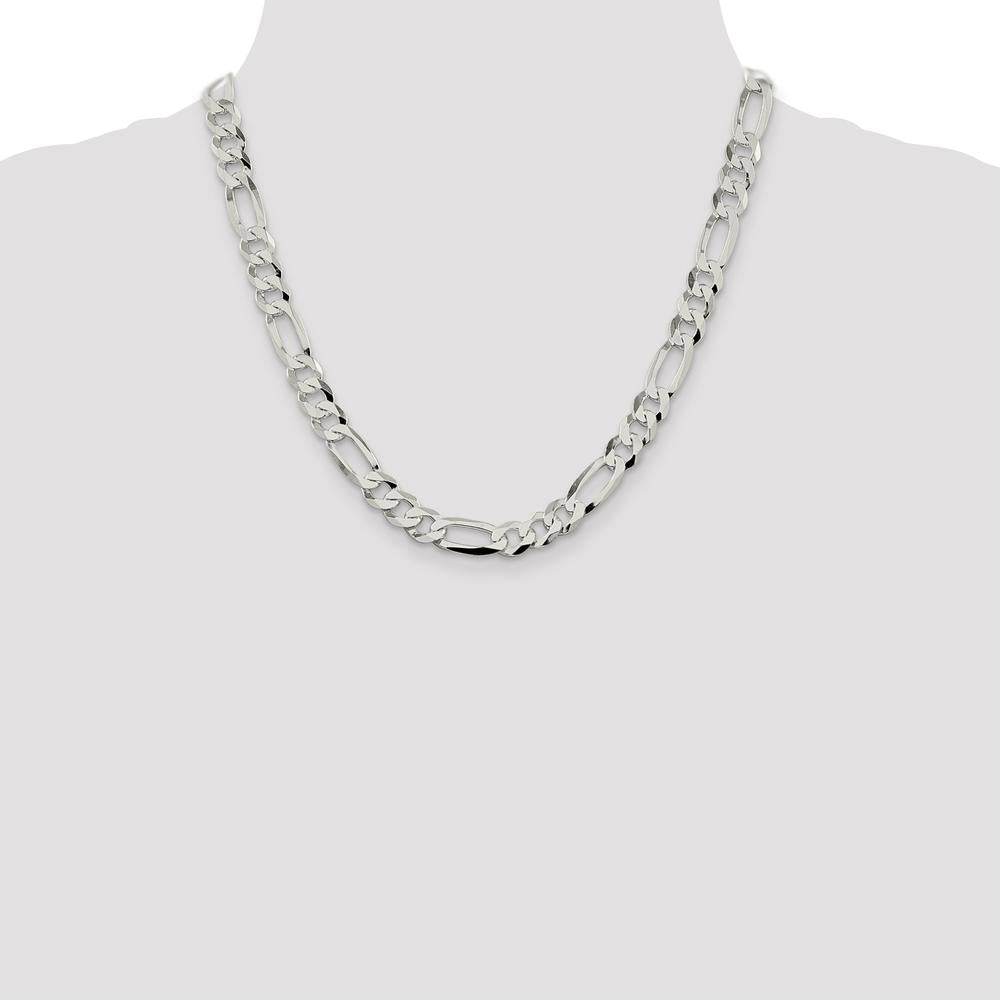 Sterling Silver 8.5mm Lightweight Flat Figaro Chain Necklace for Men - Polished Finish with Lobster Clasp by Lumare Gioia