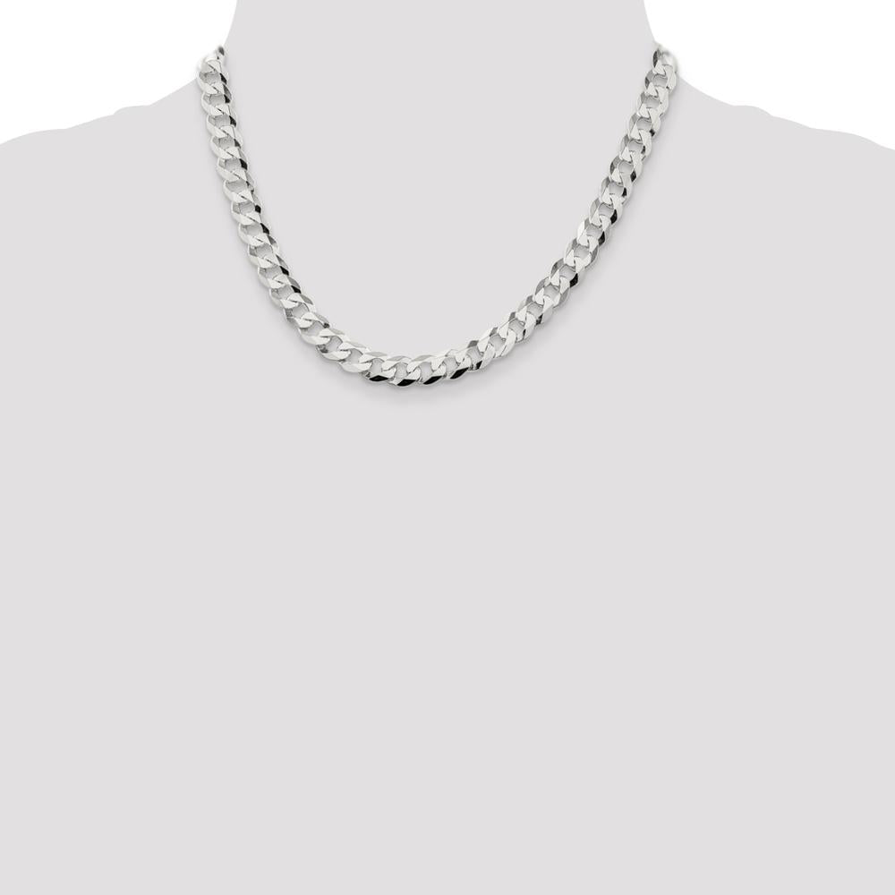 Sterling Silver 8.5mm Polished Flat Curb Chain Necklace - 18 inches by Lumare Gioia