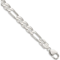 Sterling Silver 8.75mm Figaro Anchor Chain Bracelet - 9 inches by Lumare Gioia