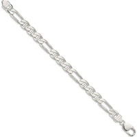 Sterling Silver 8.75mm Figaro Anchor Chain Bracelet - 9 inches by Lumare Gioia