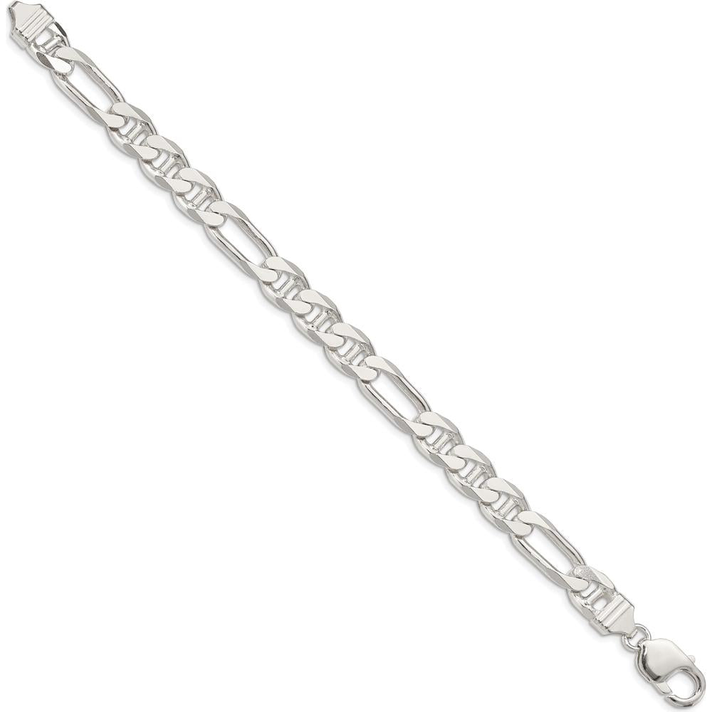 Sterling Silver 8.75mm Figaro Anchor Chain Bracelet - 9 inches by Lumare Gioia