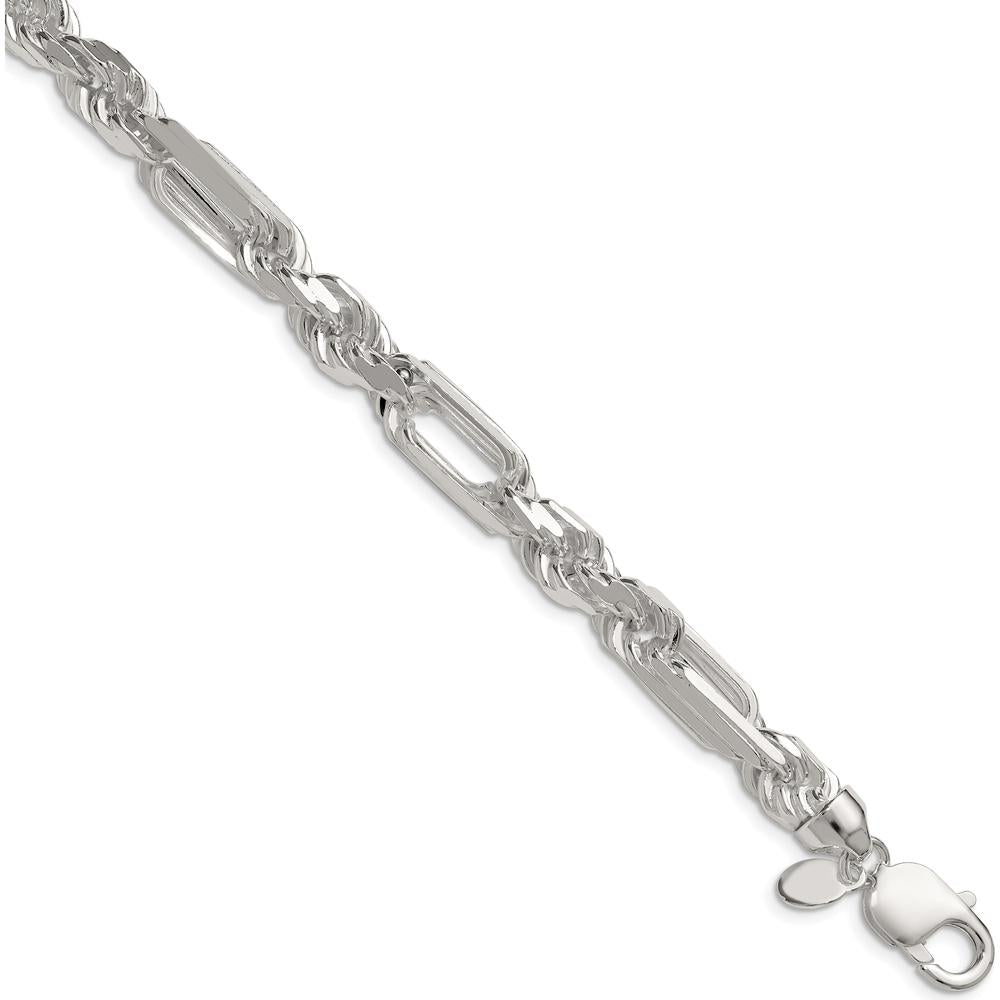 Sterling Silver 8mm Diamond-Cut Figarope Chain Anklet - Polished Finish with Lobster Clasp by Lumare Gioia