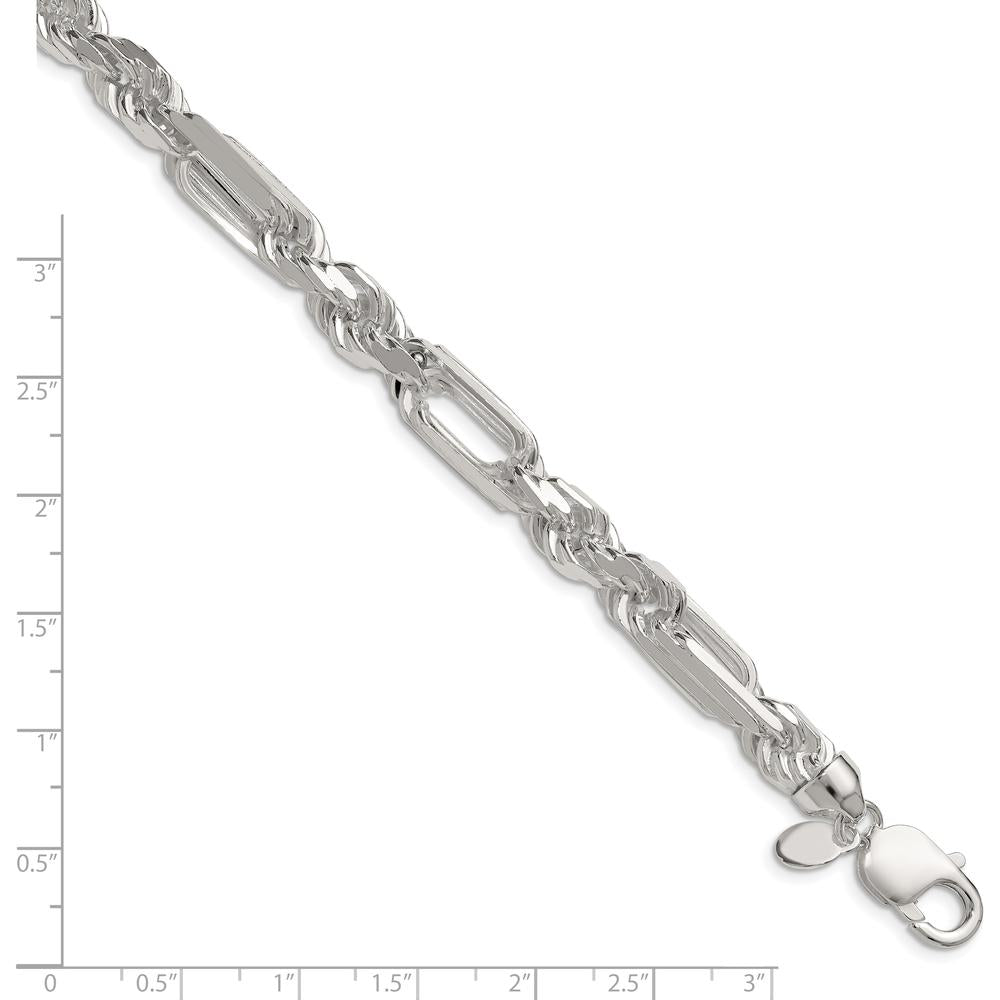 Sterling Silver 8mm Diamond-Cut Figarope Chain Anklet - Polished Finish with Lobster Clasp by Lumare Gioia