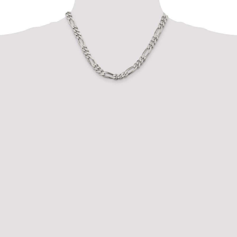 Sterling Silver 8mm Figaro Chain Necklace - 18 Inches by Lumare Gioia