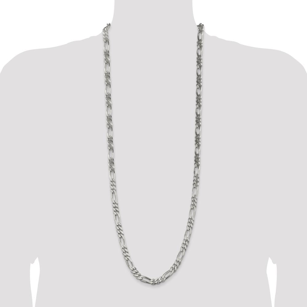 Sterling Silver 8mm Figaro Chain Necklace - 36 inches by Lumare Gioia