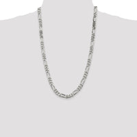 Sterling Silver 8mm Figaro Chain Necklace with Polished Finish - 26 inches by Lumare Gioia