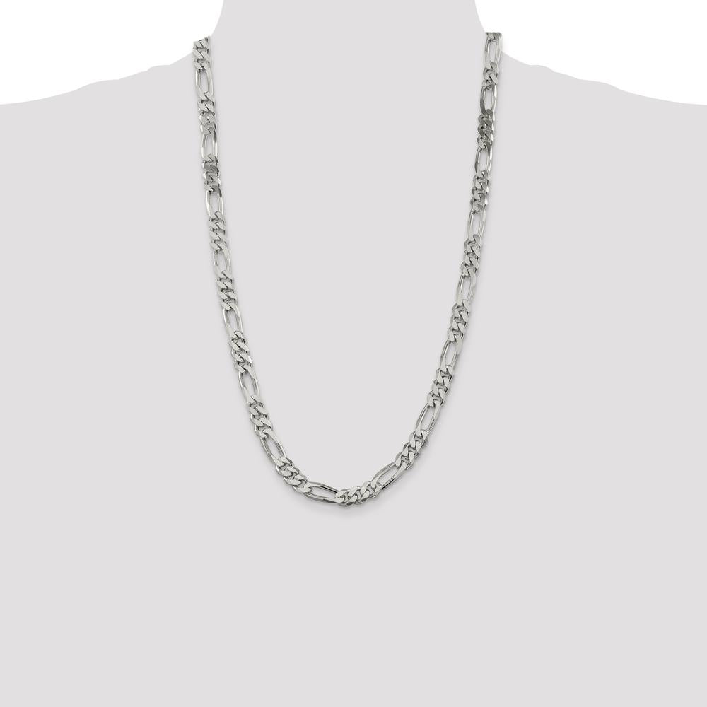 Sterling Silver 8mm Figaro Chain Necklace with Polished Finish - 26 inches by Lumare Gioia