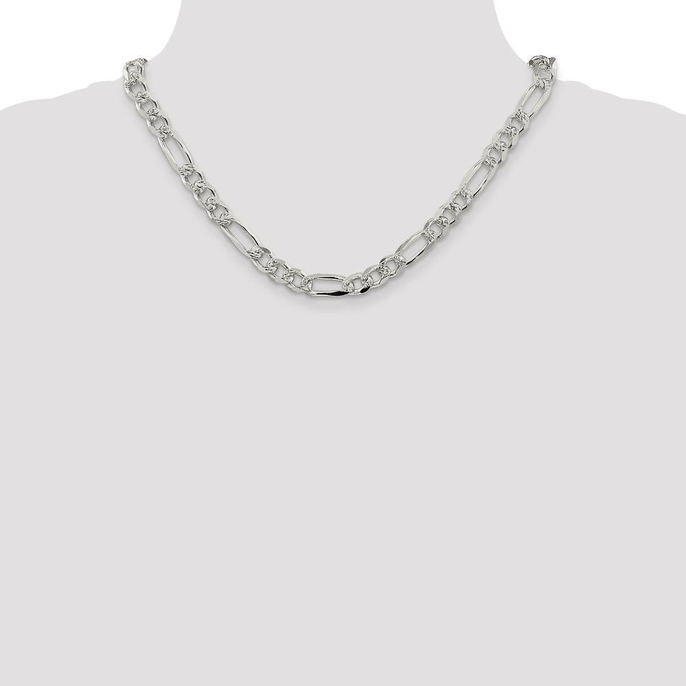 Sterling Silver 8mm Pavé Flat Figaro Chain Necklace - 18 Inches by Lumare Gioia