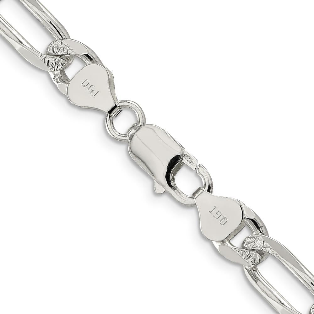 Sterling Silver 8mm Pavé Flat Figaro Chain Necklace - 26 Inches by Lumare Gioia