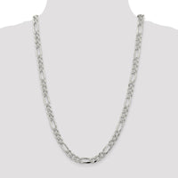 Sterling Silver 8mm Pavé Flat Figaro Chain Necklace - 26 Inches by Lumare Gioia