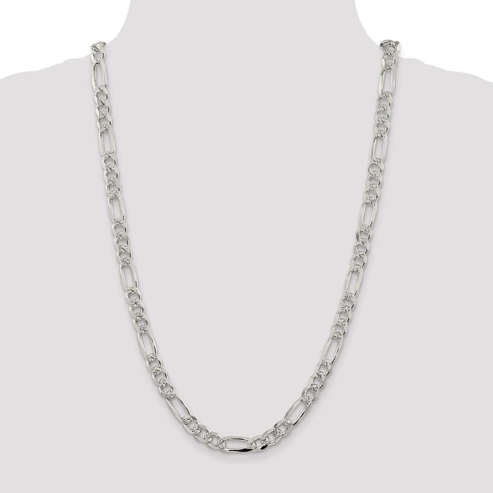 Sterling Silver 8mm Pavé Flat Figaro Chain Necklace - 26 Inches by Lumare Gioia
