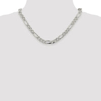 Sterling Silver 8mm Rhodium-Plated Flat Figaro Chain Necklace with Pavé Texture - 18 inches by Lumare Gioia