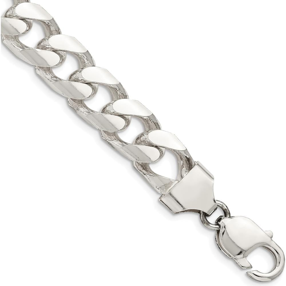 Sterling Silver 9" 11mm Domed Curb Chain Bracelet with Diamond-Cut Texture - Anti-Tarnish Coated by Lumare Gioia