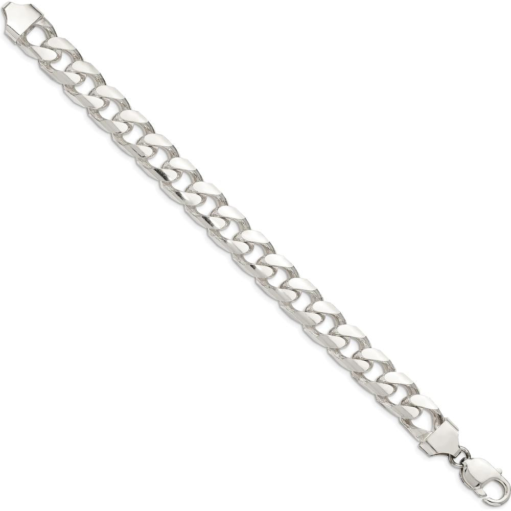 Sterling Silver 9" 11mm Domed Curb Chain Bracelet with Diamond-Cut Texture - Anti-Tarnish Coated by Lumare Gioia