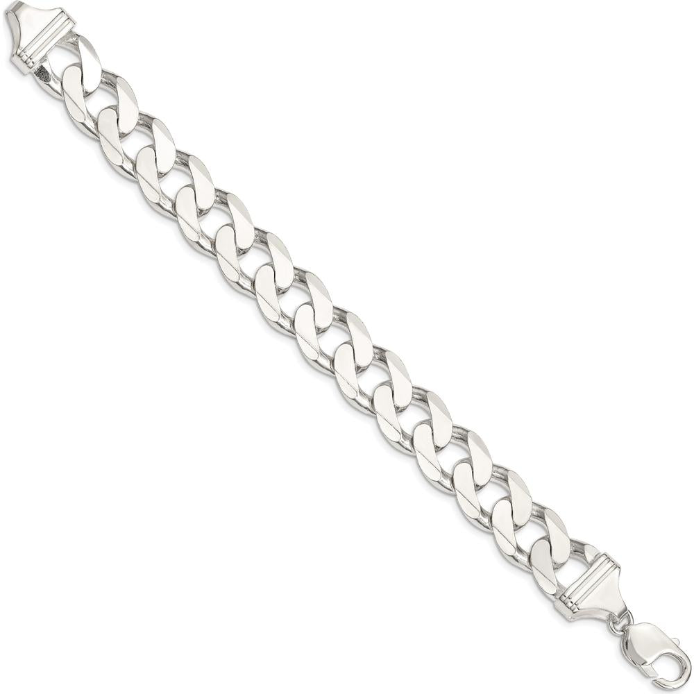 Sterling Silver 9" 14.5mm Curb Chain Bracelet with Polished Finish by Lumare Gioia