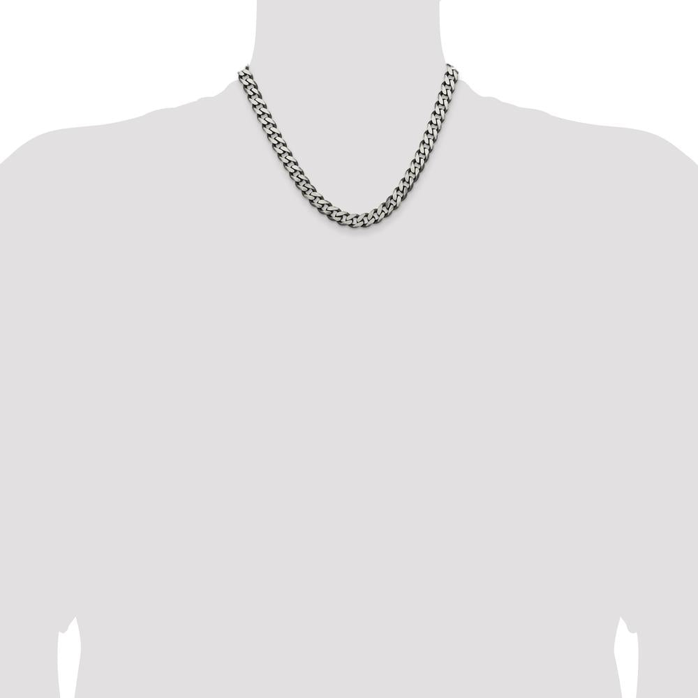 Sterling Silver 9.3mm Antiqued Curb Chain Necklace - 18 inches by Lumare Gioia