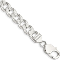 Sterling Silver 9.3mm Pavé Curb Chain Bracelet - 9 Inch Length by Lumare Gioia