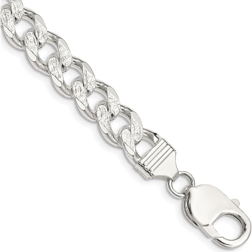 Sterling Silver 9.3mm Pavé Curb Chain Bracelet - 9 Inch Length by Lumare Gioia