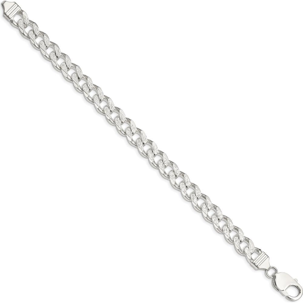 Sterling Silver 9.3mm Pavé Curb Chain Bracelet - Polished Finish with Lobster Clasp by Lumare Gioia
