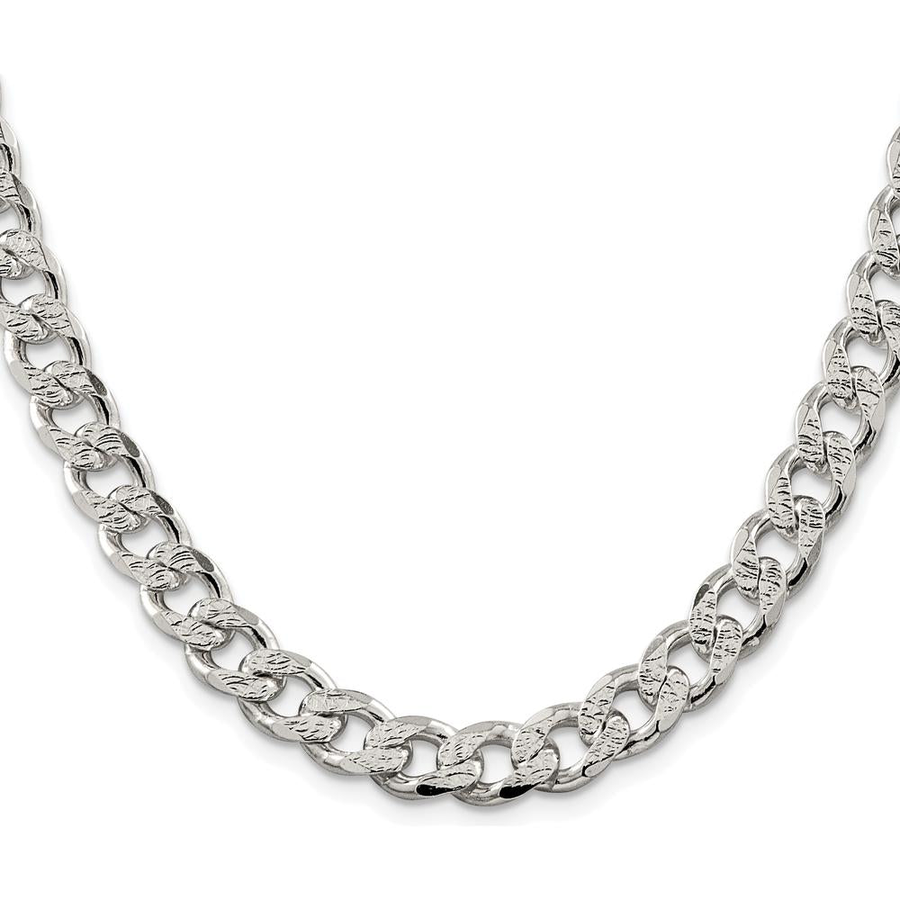 Sterling Silver 9.3mm Pavé Curb Chain Necklace with Rhodium Plating - 26 Inch by Lumare Gioia