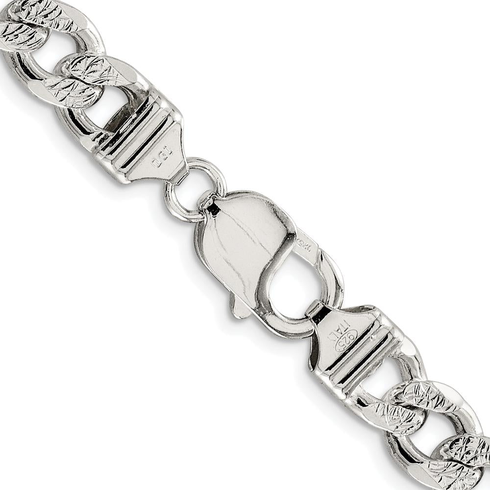 Sterling Silver 9.3mm Pavé Curb Chain Necklace with Rhodium Plating - 26 Inch by Lumare Gioia