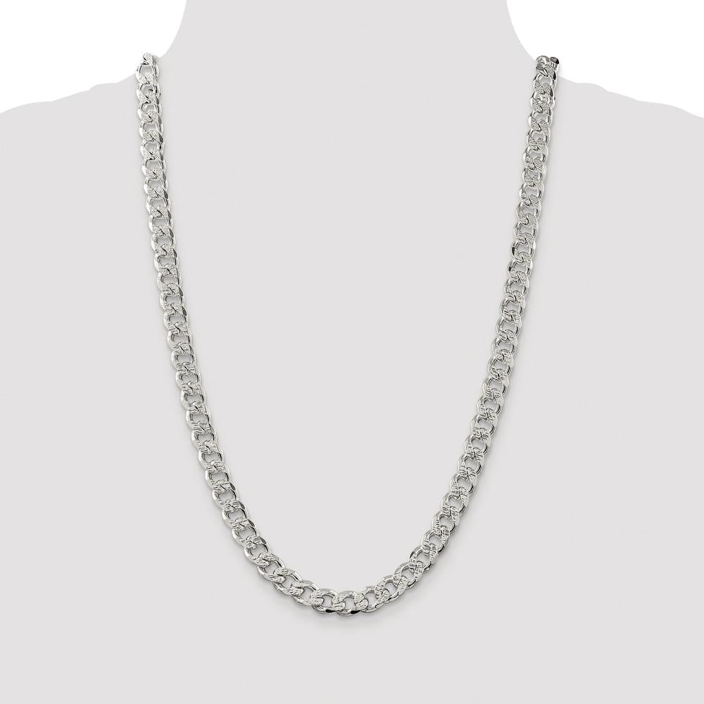 Sterling Silver 9.3mm Pavé Curb Chain Necklace with Rhodium Plating - 26 Inch by Lumare Gioia