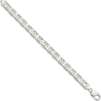 Sterling Silver 9.5mm Flat Anchor Chain Bracelet with Lobster Clasp by Lumare Gioia