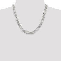 Sterling Silver 9.5mm Pavé Flat Figaro Chain Necklace - 20 Inches with Lobster Clasp by Lumare Gioia