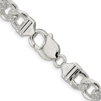 Sterling Silver 9.5mm Pavé Flat Figaro Chain Necklace - 22 Inches Length by Lumare Gioia
