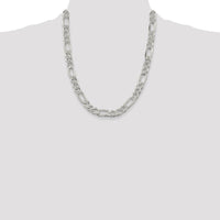 Sterling Silver 9.5mm Pavé Flat Figaro Chain Necklace - 22 Inches Length by Lumare Gioia