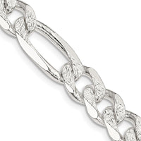 Sterling Silver 9.5mm Pavé Flat Figaro Chain Necklace - 24 inches by Lumare Gioia