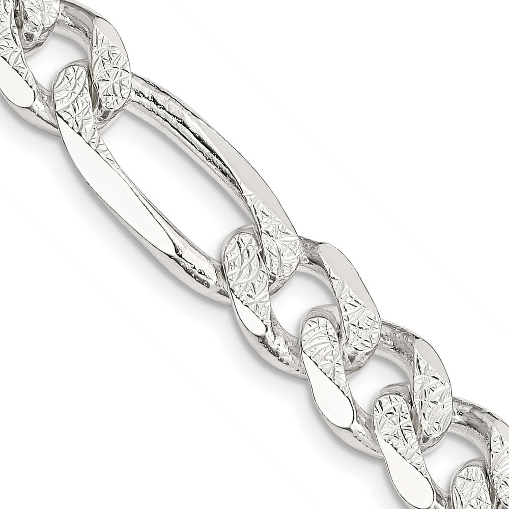 Sterling Silver 9.5mm Pavé Flat Figaro Chain Necklace - 24 inches by Lumare Gioia
