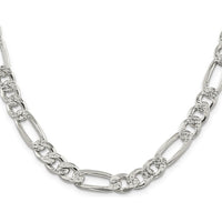 Sterling Silver 9.5mm Pavé Flat Figaro Chain Necklace - 24 inches by Lumare Gioia