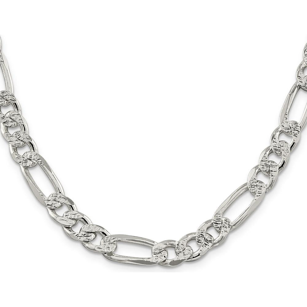 Sterling Silver 9.5mm Pavé Flat Figaro Chain Necklace - 24 inches by Lumare Gioia