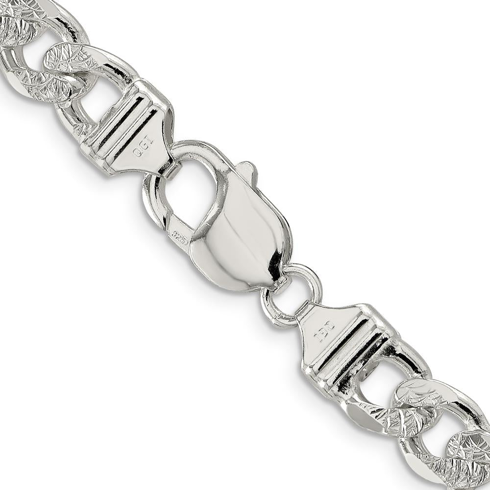 Sterling Silver 9.5mm Pavé Flat Figaro Chain Necklace - 24 inches by Lumare Gioia