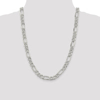Sterling Silver 9.5mm Pavé Flat Figaro Chain Necklace - 24 inches by Lumare Gioia