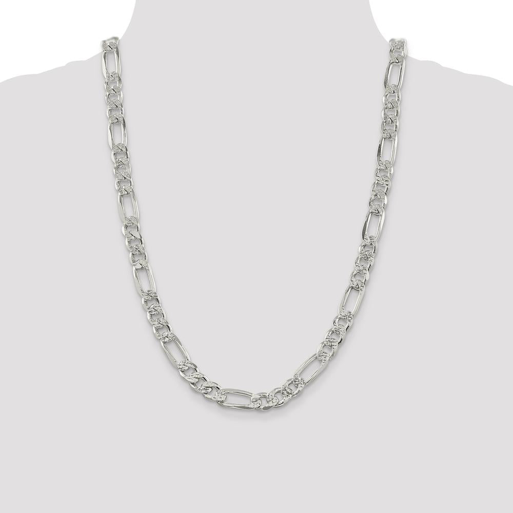 Sterling Silver 9.5mm Pavé Flat Figaro Chain Necklace - 24 inches by Lumare Gioia