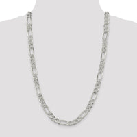 Sterling Silver 9.5mm Pavé Flat Figaro Chain Necklace - 26 Inches by Lumare Gioia