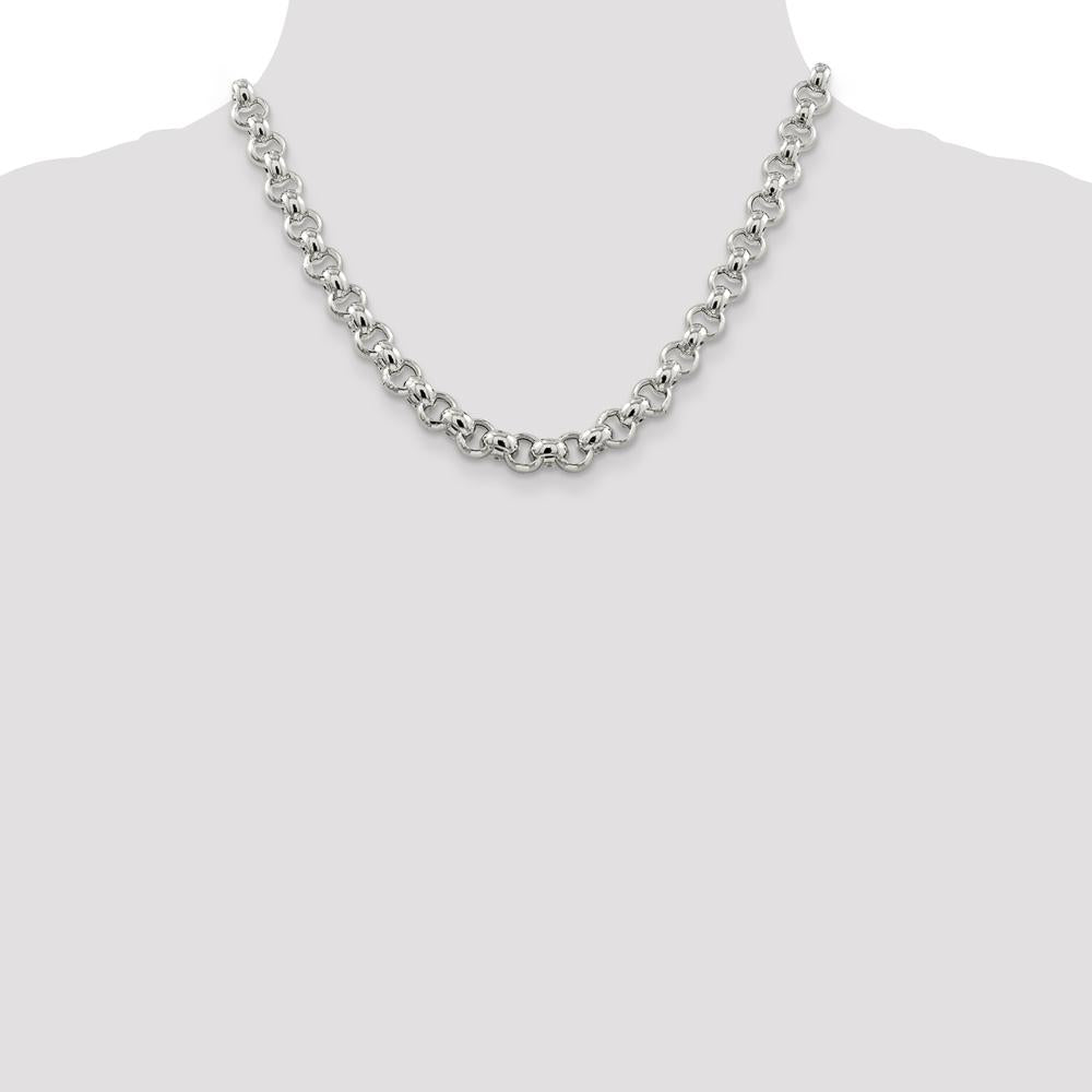 Sterling Silver 9.5mm Semi-Solid Rolo Chain with Anti-Tarnish Coating - 18 Inches by Lumare Gioia