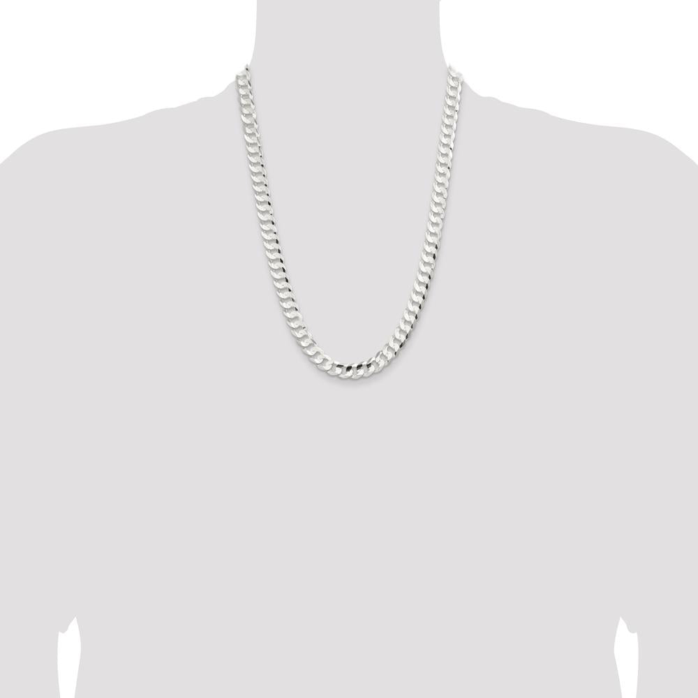 Sterling Silver 9.75mm Concave Beveled Curb Chain Necklace - 24 inches by Lumare Gioia