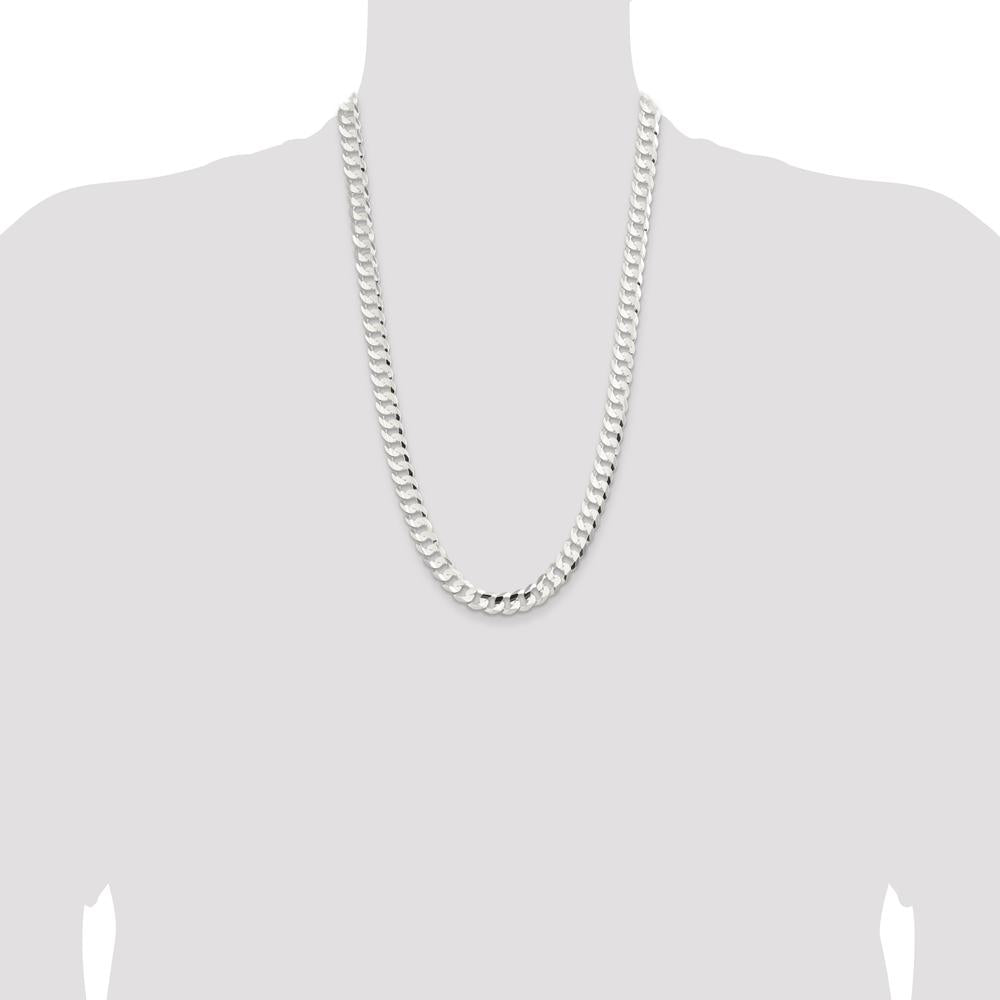 Sterling Silver 9.75mm Concave Beveled Curb Chain Necklace - 26 Inches by Lumare Gioia