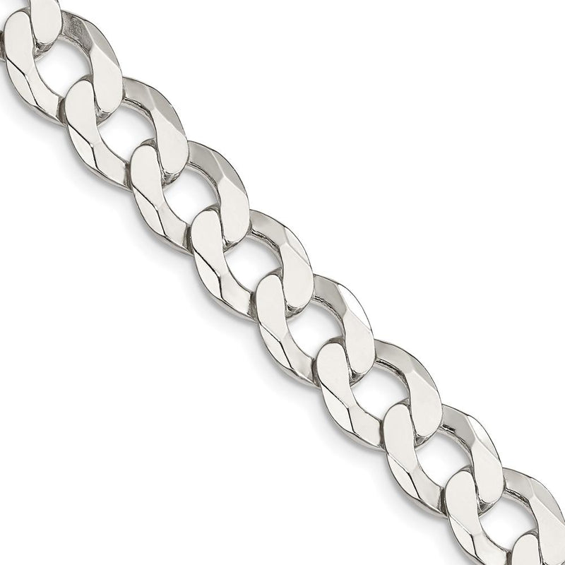 Sterling Silver 9.75mm Flat Curb Chain Necklace 18" - Polished Finish with Lobster Clasp by Lumare Gioia