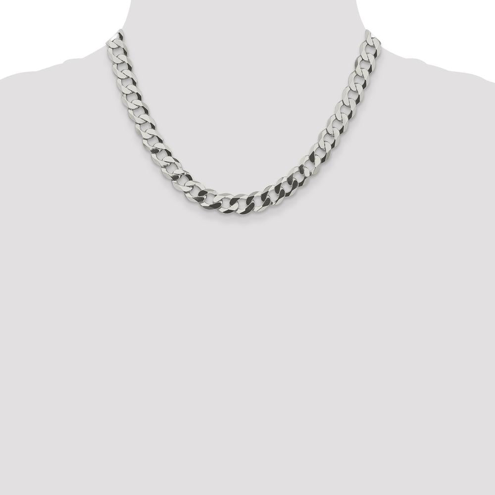 Sterling Silver 9.75mm Flat Curb Chain Necklace 18" - Polished Finish with Lobster Clasp by Lumare Gioia