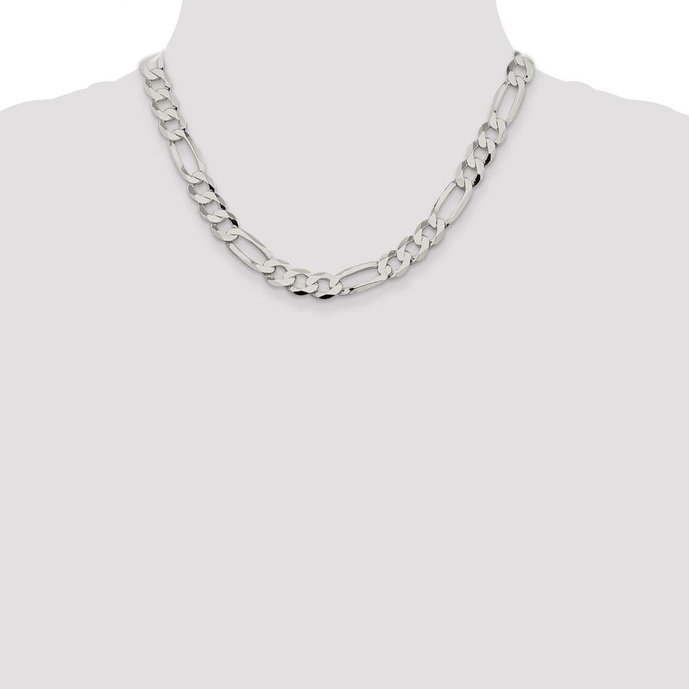 Sterling Silver 9.7mm Flat Figaro Chain Necklace - 18 Inches by Lumare Gioia