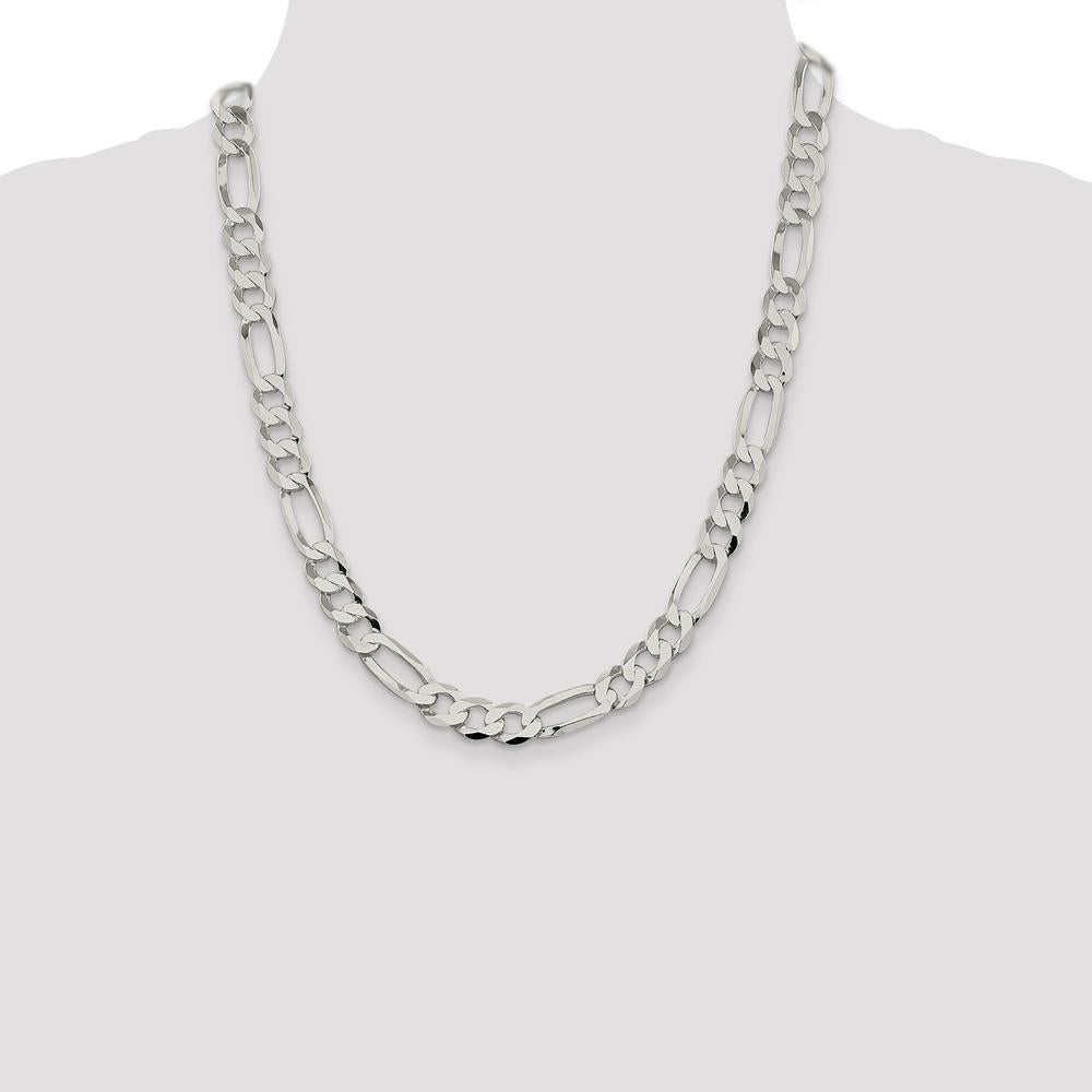 Sterling Silver 9.7mm Flat Figaro Chain Necklace 22 inches by Lumare Gioia