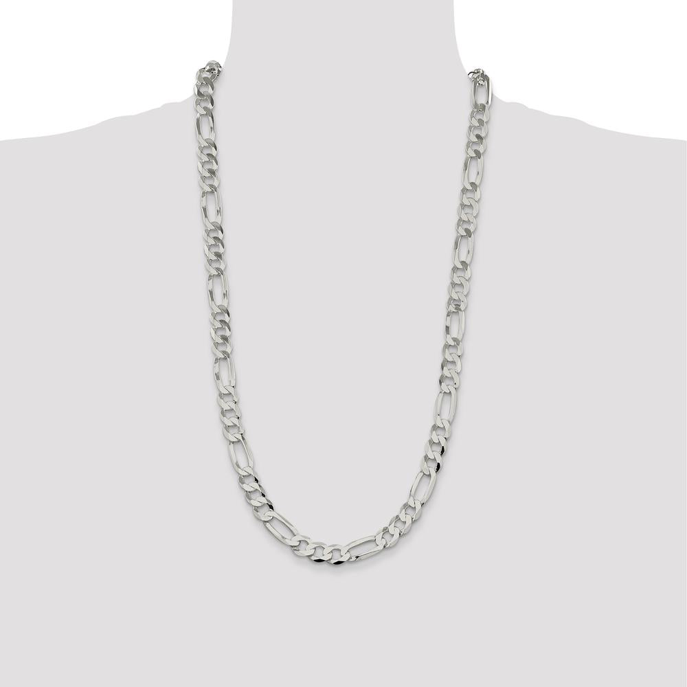 Sterling Silver 9.7mm Lightweight Flat Figaro Chain Necklace - 28 Inches by Lumare Gioia
