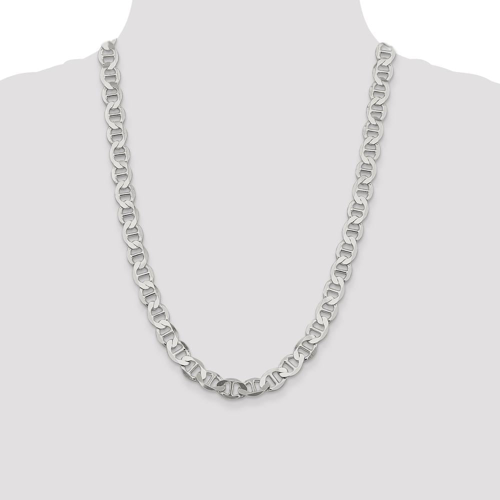 Sterling Silver 9.95mm Flat Anchor Chain Necklace - 24" with Lobster Clasp by Lumare Gioia