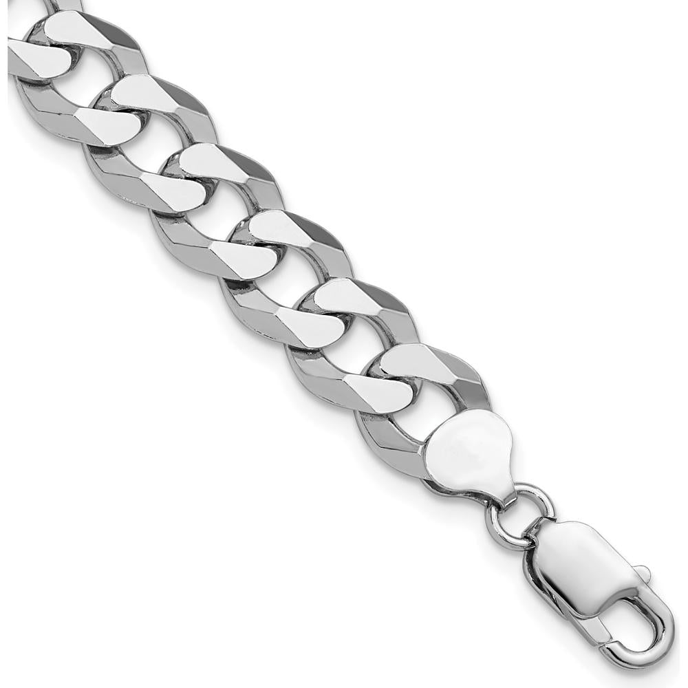 Sterling Silver 9" Beveled Curb Chain Anklet with Rhodium Plating by Lumare Gioia
